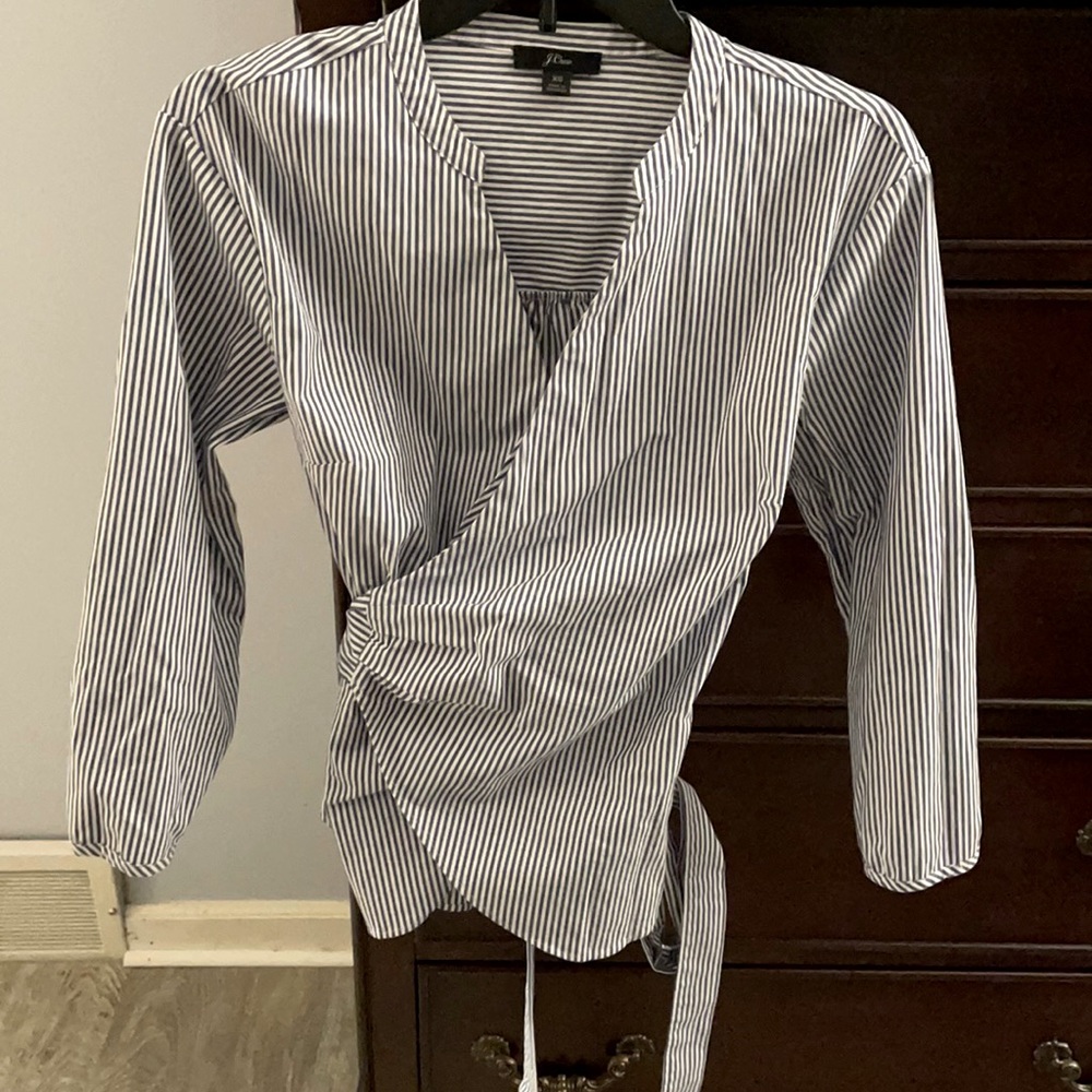 Joie Navy and White Striped Wrap Blouse